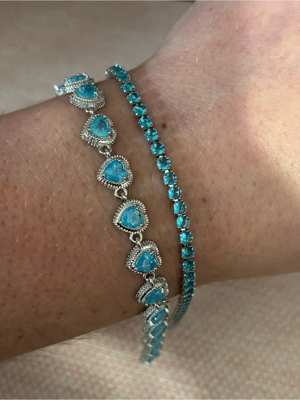 Blue Heart and Tennis Bracelet Set - Women's Silver-Tone Jewelry